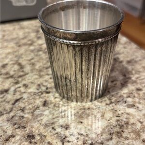 Antique Silver Cylindrical Drinkware with Beaded Rim